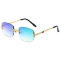 Lunettes de soleil carrées sans monture avec verres dégradés bleu-vert et monture dorée - Monture Dorée Verres Dégradés Verts