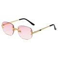 Moderne randloze vierkante zonnebril met roze verloopglazen en goudkleurig metalen montuur - Gouden Frame Roze Verloop