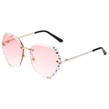 Randlose polygonale Sonnenbrille mit rosa Verlaufsgläsern und funkelnden Diamant-Akzenten - Goldener Rahmen Rosa Verlauf