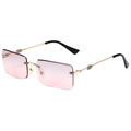 Frameless rectangular sunglasses with gold metal temples and pink gradient lenses - Gold Frame Grey to Pink Gradient