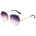 Randlose Diamant-Polygon-Sonnenbrille mit lila-rosa Verlauf und goldenen Metallbügeln - Goldrahmen Lila Rosa