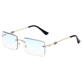 Frameless rectangular sunglasses featuring blue gradient lenses and golden metal temples - Gold Frame Blue to Pink Gradient