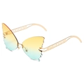 Butterfly rimless sunglasses with yellow blue gradient lenses and gold hollow metal arms - Gold Frame Yellow Green Gradient