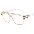 Retro pilot sunglasses with transparent frames and gold double bridge metal accents - Transparent Frame Clear Lens