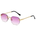 Retro rimless polygon sunglasses with purple gradient lenses and gold twisted metal temples - Gold Frame Purple Gradient