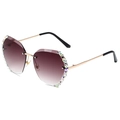 Randlose Polygon-Sonnenbrille mit lila Verlaufsgläsern und funkelnden Kristall-Strasssteinen - Goldrahmen Verlauf Kaffee