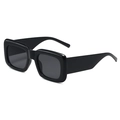 Lunettes de soleil carrées noires surdimensionnées avec branches larges et finition brillante - Noir Brillant/Verres Gris