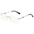 Rimless square sunglasses with silver metal temples and retro oval embossed decoration - Silver Frame Clear Lens