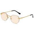 Rimless small frame sunglasses with gold twist texture temples and amber lenses - Gold Frame Light Tea Lens