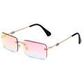 Frameless rectangular sunglasses with gold metal arms and pink-blue gradient lenses - Gold Red Mirror