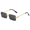 Fashionable rimless rectangle sunglasses with engraved gold metal temples and grey lenses - Gold Frame Gray Lens