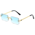 Frameless rectangle sunglasses with light blue gradient lenses and golden twist temples - Gold Frame Gradient Blue