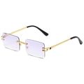 Fashion rimless rectangular sunglasses with purple gradient lenses and gold woven metal arms - Gold Frame Light Silver Lens