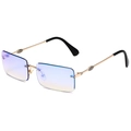 Frameless square sunglasses with blue to yellow gradient lenses and gold metal temples - Gold Blue Mirror