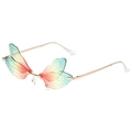 Unique dragonfly wing sunglasses with colorful gradient lenses and slim gold metal temples - Gold Frame Red Yellow Green