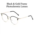 Occhiali rotondi retrò in metallo nero e oro con lenti fotocromatiche anti-luce blu - Montatura Nero Oro Lente Fotocromatica