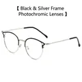 Occhiali rotondi rétro in metallo anti-luce blu con lenti fotocromatiche nero e argento - Montatura Nero Argento Lente Fotocromatica