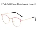 Lunettes rondes rétro en métal anti-lumière bleue avec monture rose et or photochromique - Monture Rose Or Photochromique