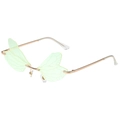 Frameless dragonfly wing sunglasses with gold frame and gradient light green lenses - Gold Frame Green Mirror Lens