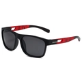 Polarized sports sunglasses with matte black frame and red textured hollow temples - Matte Black Frame Red Texture Temples Grey Lens