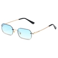 Modieuze randloze vierkante zonnebril met blauwe verloopglazen en gouden metalen montuur - Gouden Frame Blauw Verloop