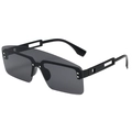Fashionable oversized one-piece sunglasses with black frames and silver metal rivets - Black Frame Grey Lens