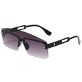 Futuristic oversized shield sunglasses with purple gradient lenses and hollow temple design - Black Frame Dual Grey