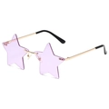 Star-shaped rimless sunglasses with purple gradient lenses and gold metal frame - Gold Frame Purple Lens