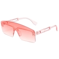 Pink flat top shield sunglasses with gradient lenses and silver rivet decorations - Pink Frame Gradient Pink
