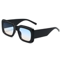 Fashionable square chunky sunglasses with black frame and blue-to-orange gradient lenses - Bright Black Frame Blue Yellow Gradient Lens