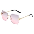 Lunettes de soleil sans monture avec verres dégradés roses et branches dorées serties - Monture Dorée Dégradé Gris-Rose