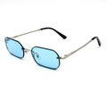 Randlose quadratische Sonnenbrille mit hellblauen Gläsern und silbernen Metal-Bügeln - Silberrahmen Blaue Gläser