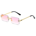 Frameless vintage sunglasses with pink gradient square lenses and gold textured metal arms - Gold Frame Red Mirror Lens
