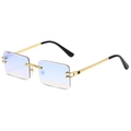 Frameless sunglasses with gold metal temples and blue-purple gradient lenses - Gold Frame Blue Mirror