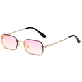 Rahmenlose quadratische Sonnenbrille mit rosa-blauen Verlaufsgläsern und goldenen Bügeln - Goldener Rahmen Rote Spiegelgläser