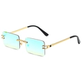 Frameless rectangle sunglasses with light green to yellow gradient lenses and gold temples - Gold Frame Green Mirror Lens