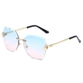 Randlose Strass-Sonnenbrille mit Goldrahmen und Verlaufsgläsern in Blau und Rosa - Goldrahmen Blau Rosa