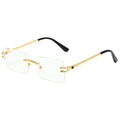 Rectangle rimless sunglasses with gold braided metal frame and black temple tips - Gold Frame Clear Lens