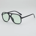 Classic double-bridge oversized sunglasses with sleek black frame and mint green lenses - Glossy Black Frame Light Green Lens