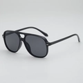Classic black pilot style sunglasses with large frame and double bridge for a trendy look - Glossy Black Frame Grey Lens