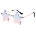 Star shaped rimless sunglasses with blue-pink gradient lenses and gold metal frame - Gold Frame Blue to Pink Gradient