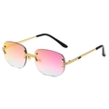 Lunettes de soleil carrées sans monture avec verres dégradés rose-bleu et branches dorées - Monture Dorée Verres Dégradés Orange Rouge