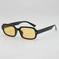 Retro rectangle sunglasses with black thick frames, yellow lenses and silver star rivets - Black Frame Yellow Lens