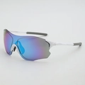 Lunettes de soleil de sport à monture blanche avec grands verres polarisés irisés - Monture Blanche Miroir Bleu