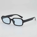 Retro rectangle sunglasses in black frame with light blue lenses and star detail - Black Frame Blue Lens