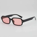 Retro rectangle sunglasses with glossy black frame and pink lenses featuring star accents - Black Frame Pink Lens