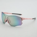 Pink sports cycling sunglasses with oversized iridescent gradient lenses and anti-slip tips - Pink Frame Pink Mirror