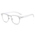 Retro half-frame blue light blocking glasses with clear frames and silver metal trim - Clear Silver Frame Photochromic