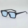 Retro zwarte vierkante zonnebril met lichtblauwe glazen en zilveren klinknagels - Zwart Frame Blauwe Lenzen