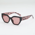 Chic cat eye sunglasses with black frame and pink leopard print temples in a side view - Black Frame Pink (Leopard Temples)